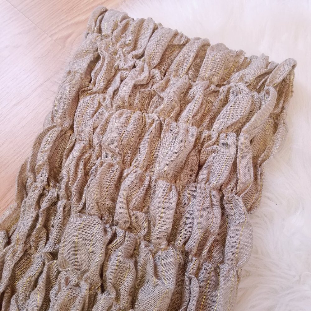 Tan & Gold Ruched Infinity Scarf - Picture 3 of 8